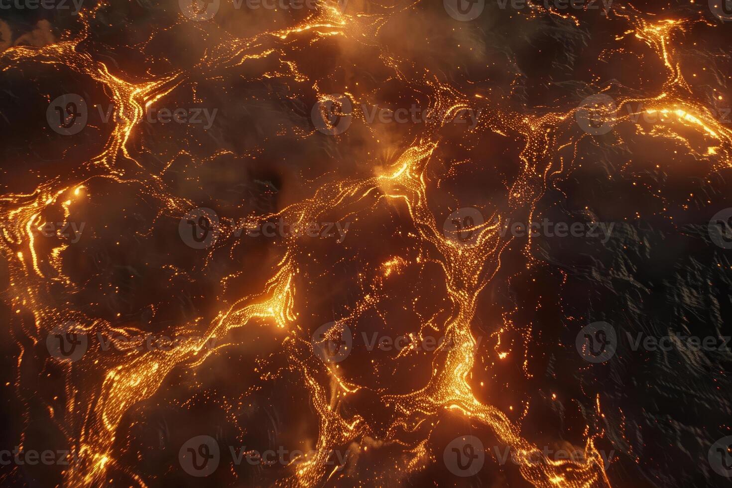 Hot molten lava streaming volcano eruption stream hot boiling magma venus other planet surface destruction flowing fire flame heat danger glowing cosmic photo