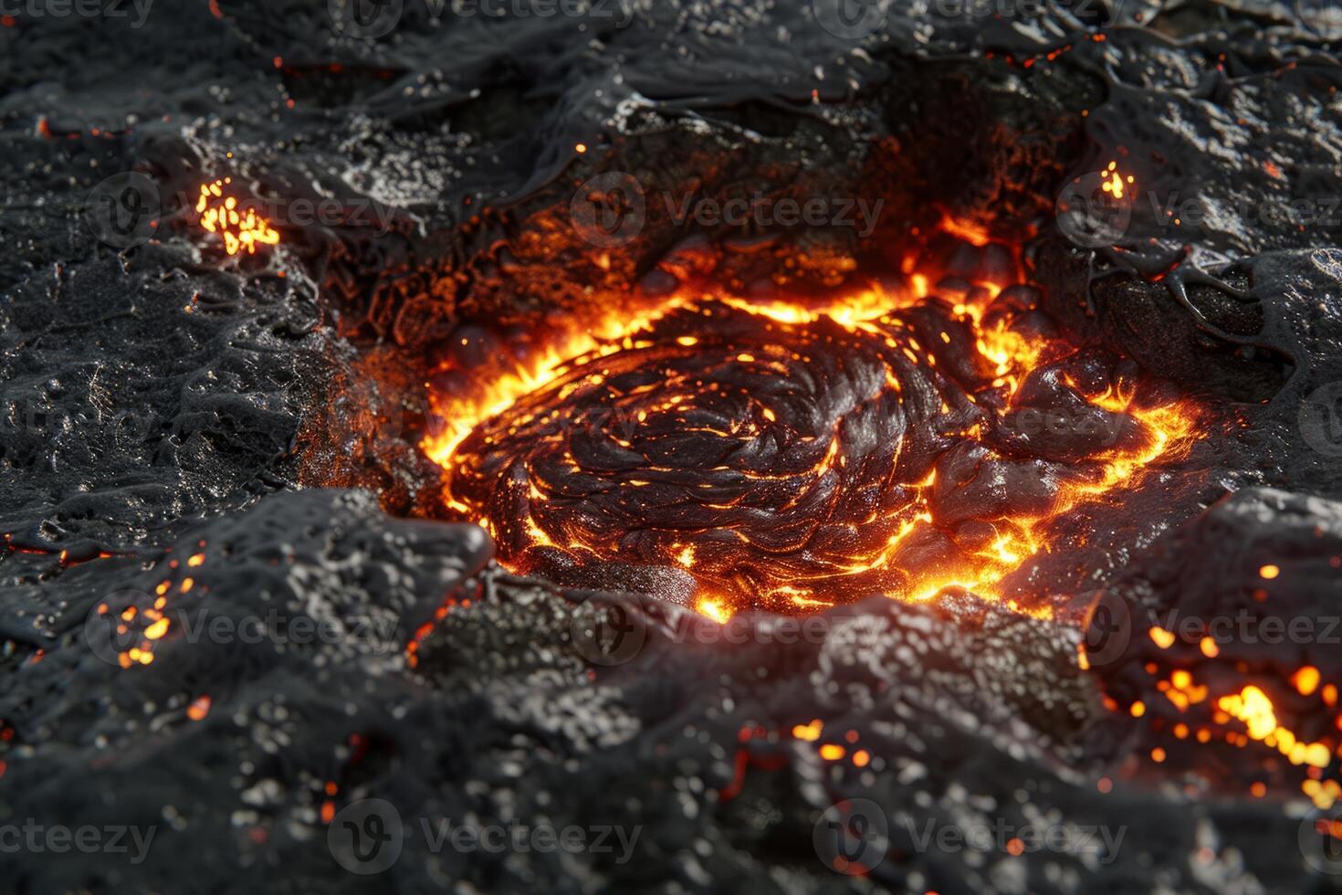 Hot molten lava streaming volcano eruption stream hot boiling magma venus other planet surface destruction flowing fire flame heat danger glowing cosmic photo