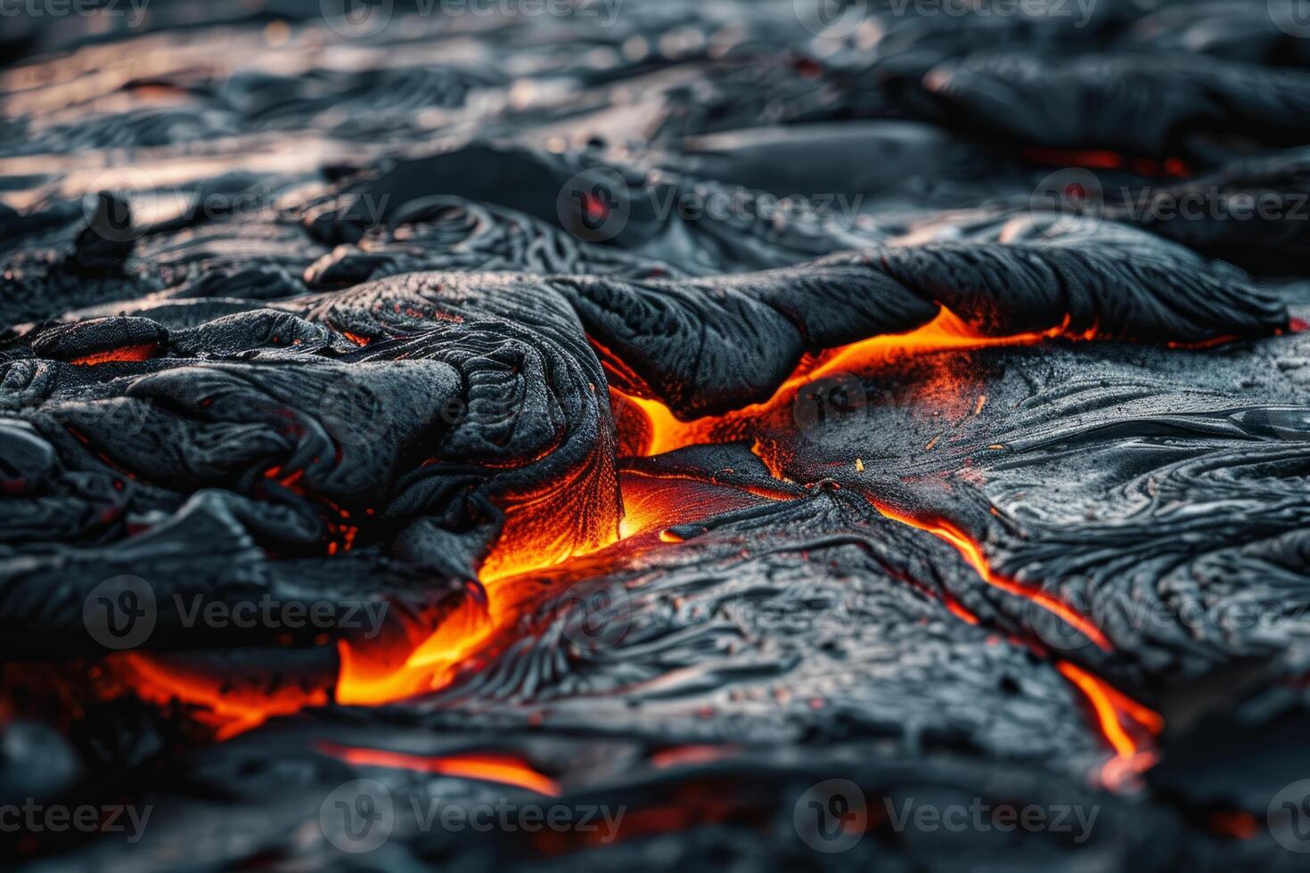 Hot molten lava streaming volcano eruption stream hot boiling magma venus other planet surface destruction flowing fire flame heat danger glowing cosmic photo