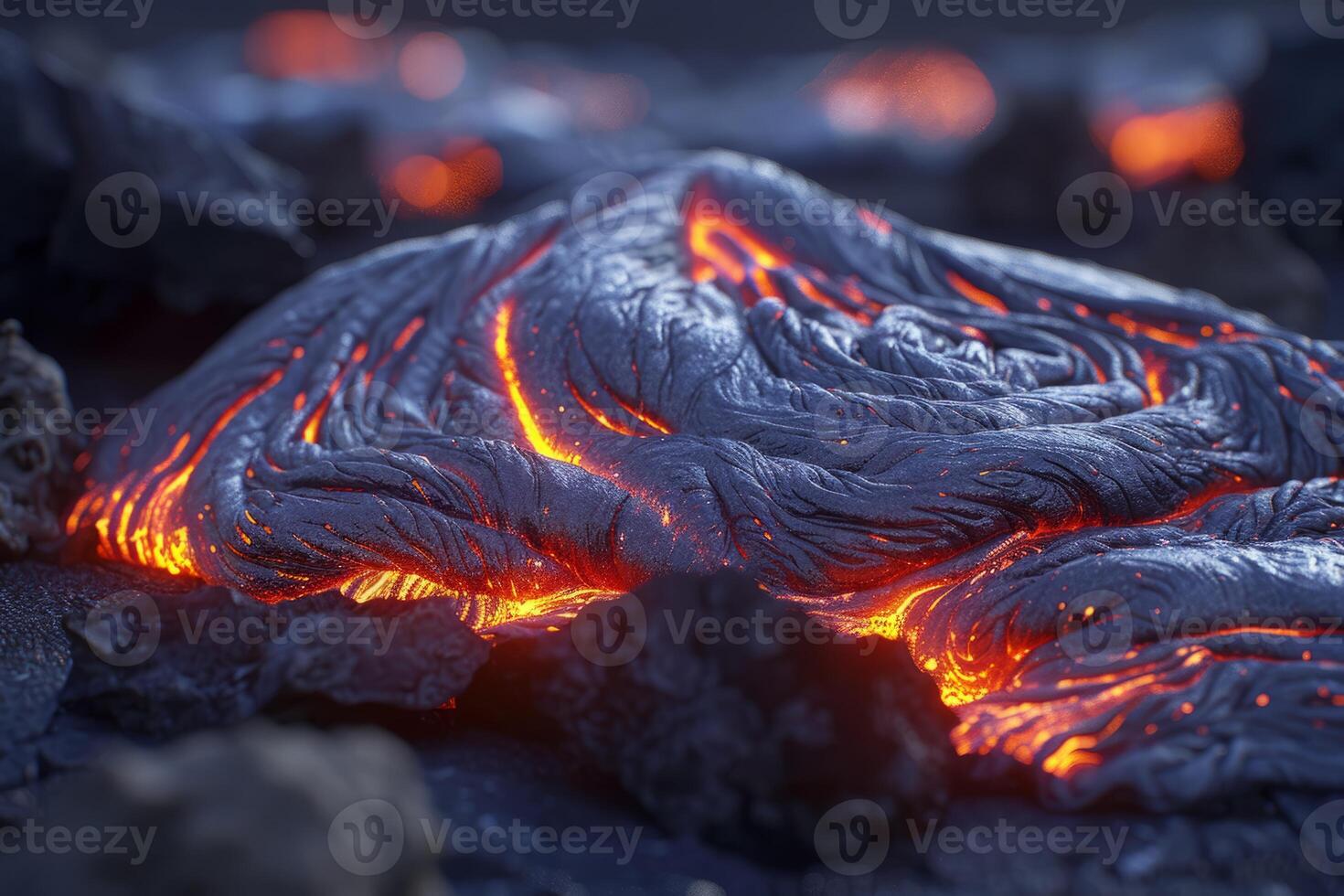 Hot molten lava streaming volcano eruption stream hot boiling magma venus other planet surface destruction flowing fire flame heat danger glowing cosmic photo