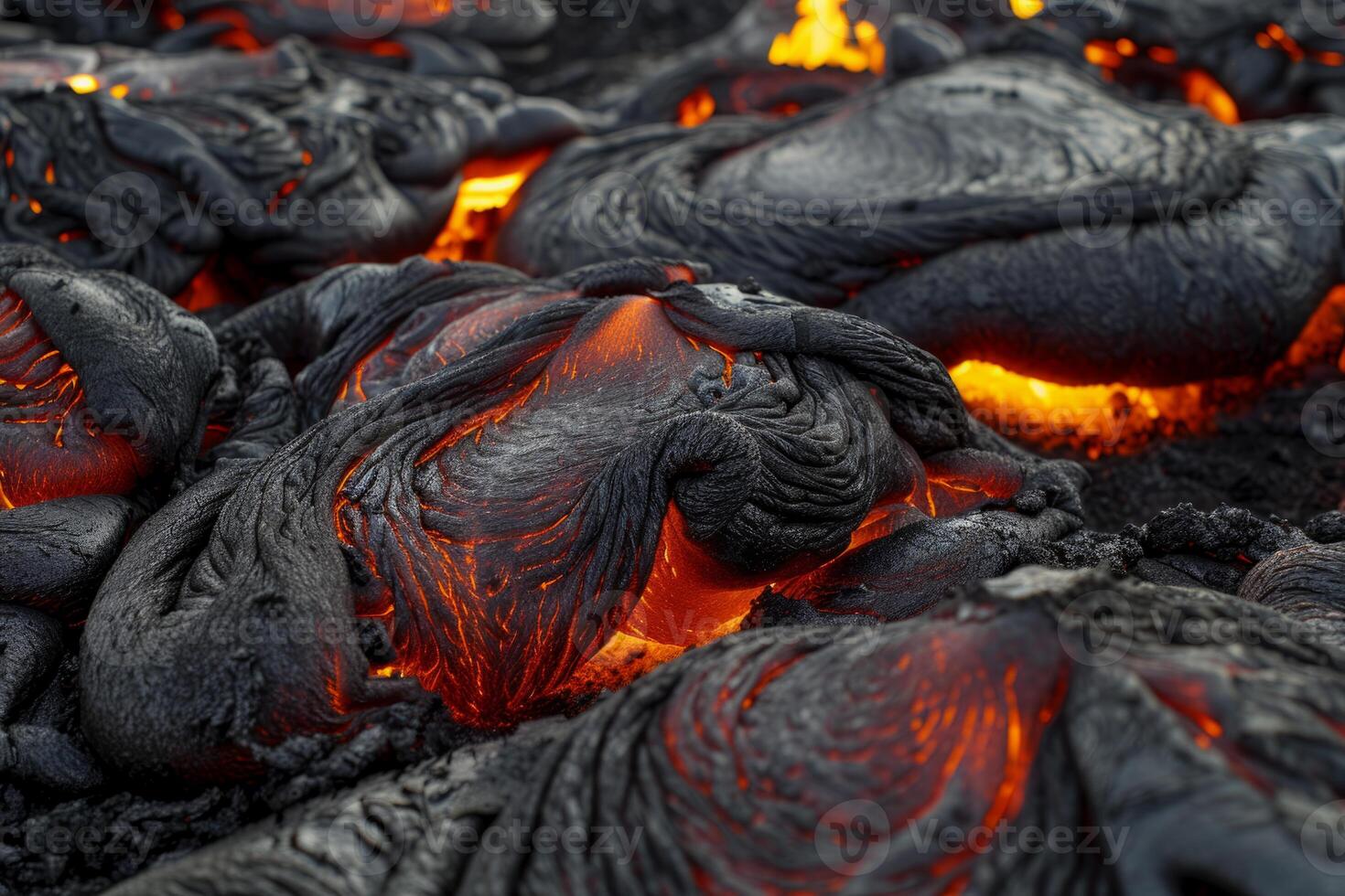 Hot molten lava streaming volcano eruption stream hot boiling magma venus other planet surface destruction flowing fire flame heat danger glowing cosmic photo