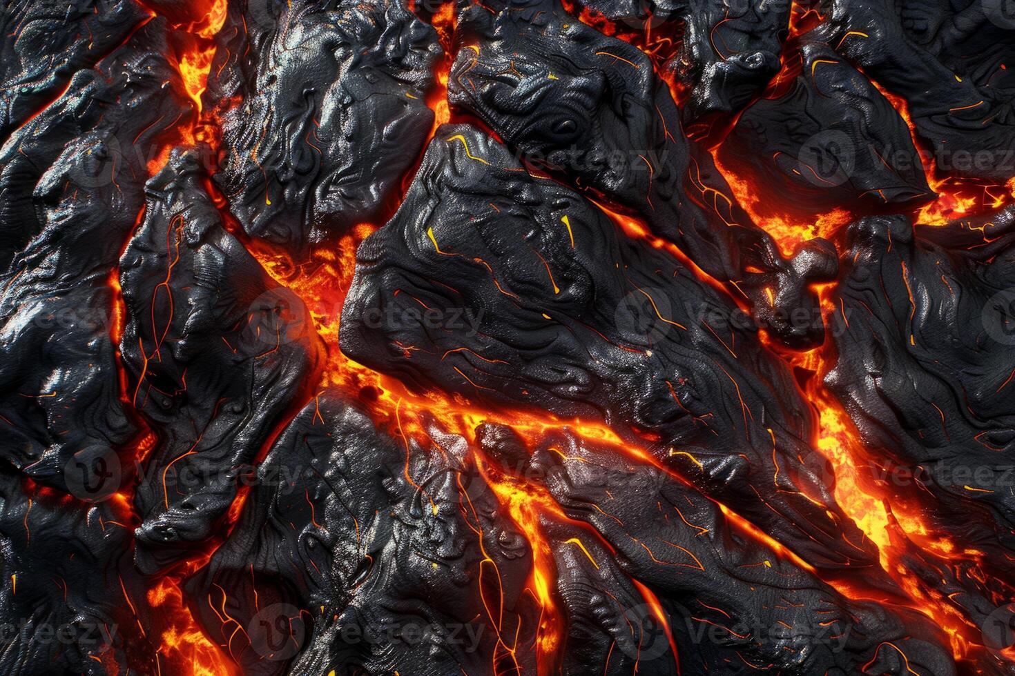Hot molten lava streaming volcano eruption stream hot boiling magma venus other planet surface destruction flowing fire flame heat danger glowing cosmic photo