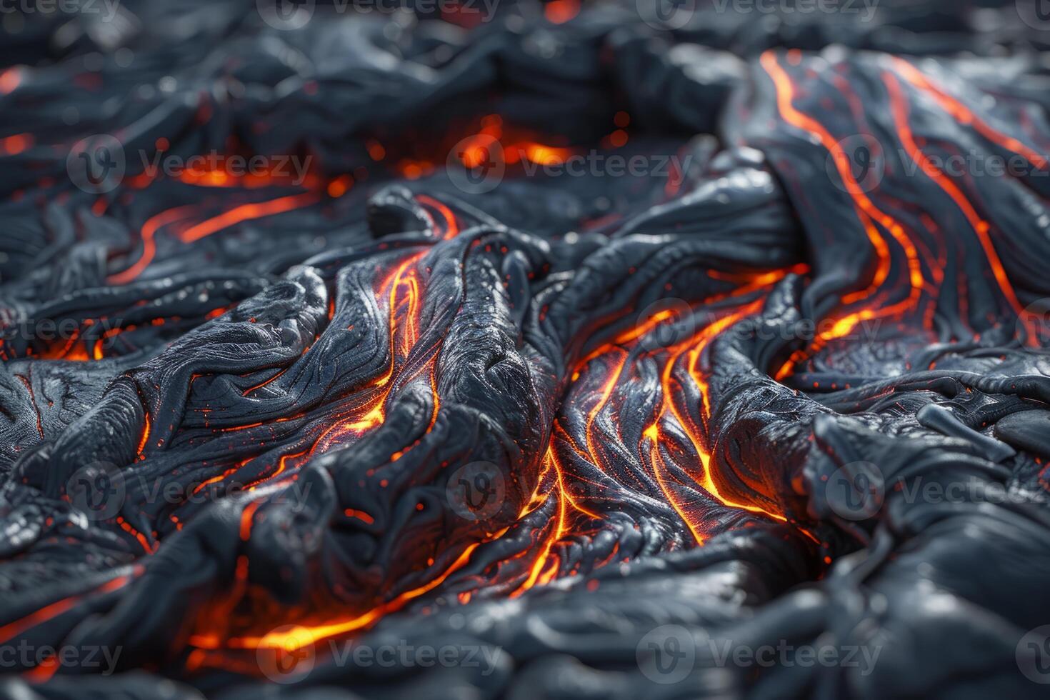 Hot molten lava streaming volcano eruption stream hot boiling magma venus other planet surface destruction flowing fire flame heat danger glowing cosmic photo