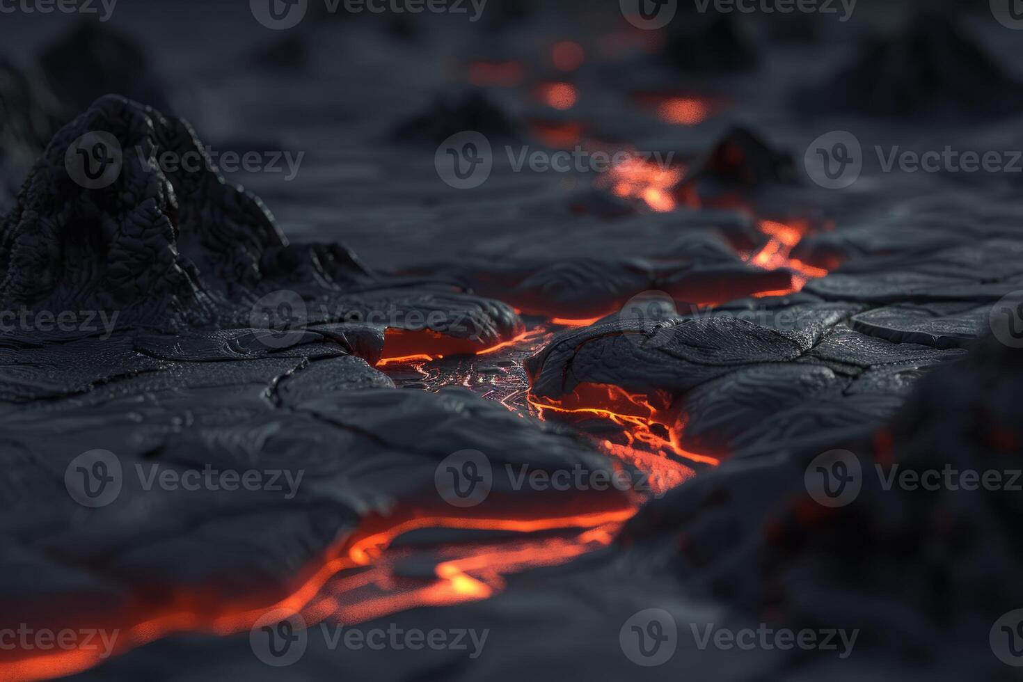 Hot molten lava streaming volcano eruption stream hot boiling magma venus other planet surface destruction flowing fire flame heat danger glowing cosmic photo