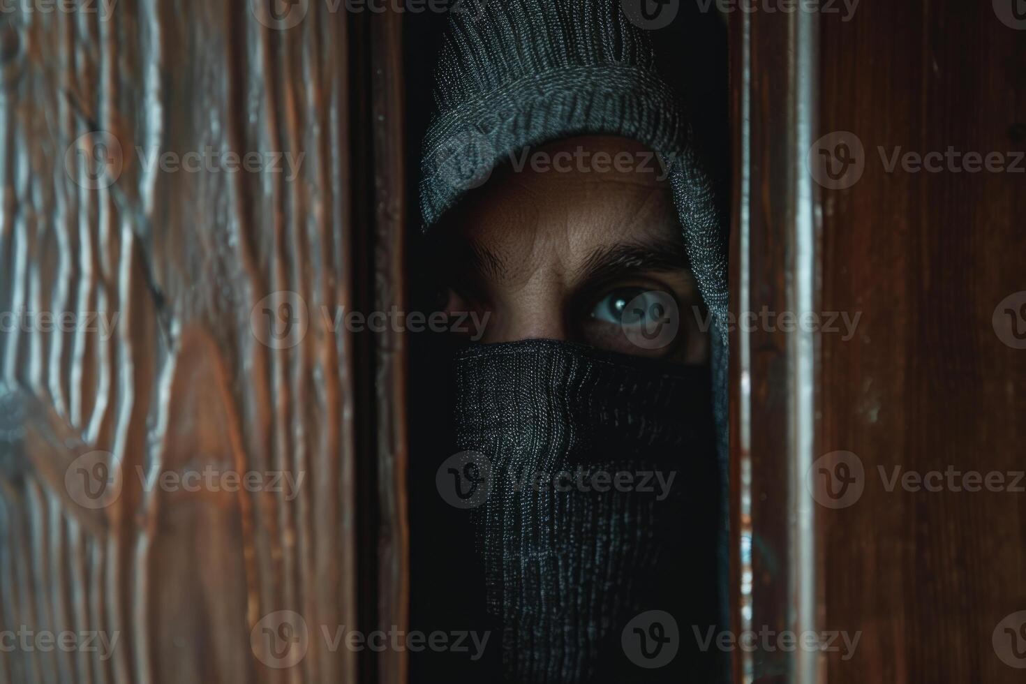 Burglar thief robbing house criminal activity robbery burglary mask crime scene stealing mugger security risk cctv camera catch illegal activity dangerous evil violence gun balaclava photo