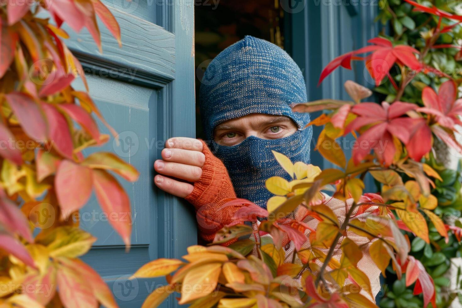 Burglar thief robbing house criminal activity robbery burglary mask crime scene stealing mugger security risk cctv camera catch illegal activity dangerous evil violence gun balaclava photo