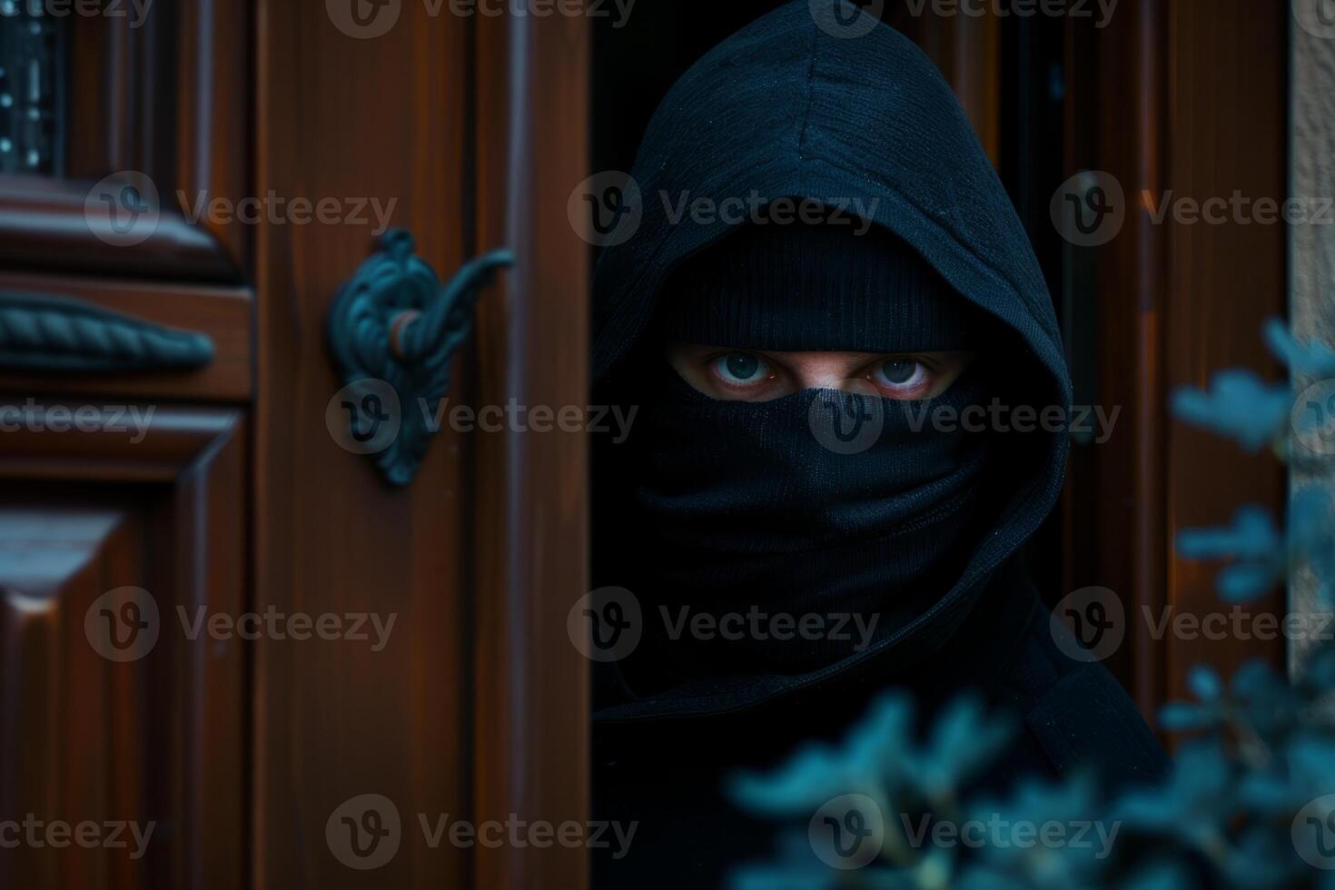 Burglar thief robbing house criminal activity robbery burglary mask crime scene stealing mugger security risk cctv camera catch illegal activity dangerous evil violence gun balaclava photo