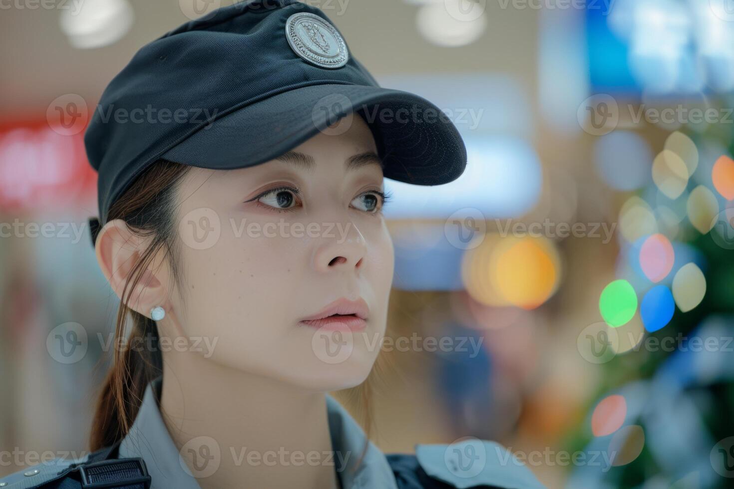 Security guard professional safety patrol man police employee mall safe business protect serve confident authority public space secure guarding agent staff shop convenience store grocery photo