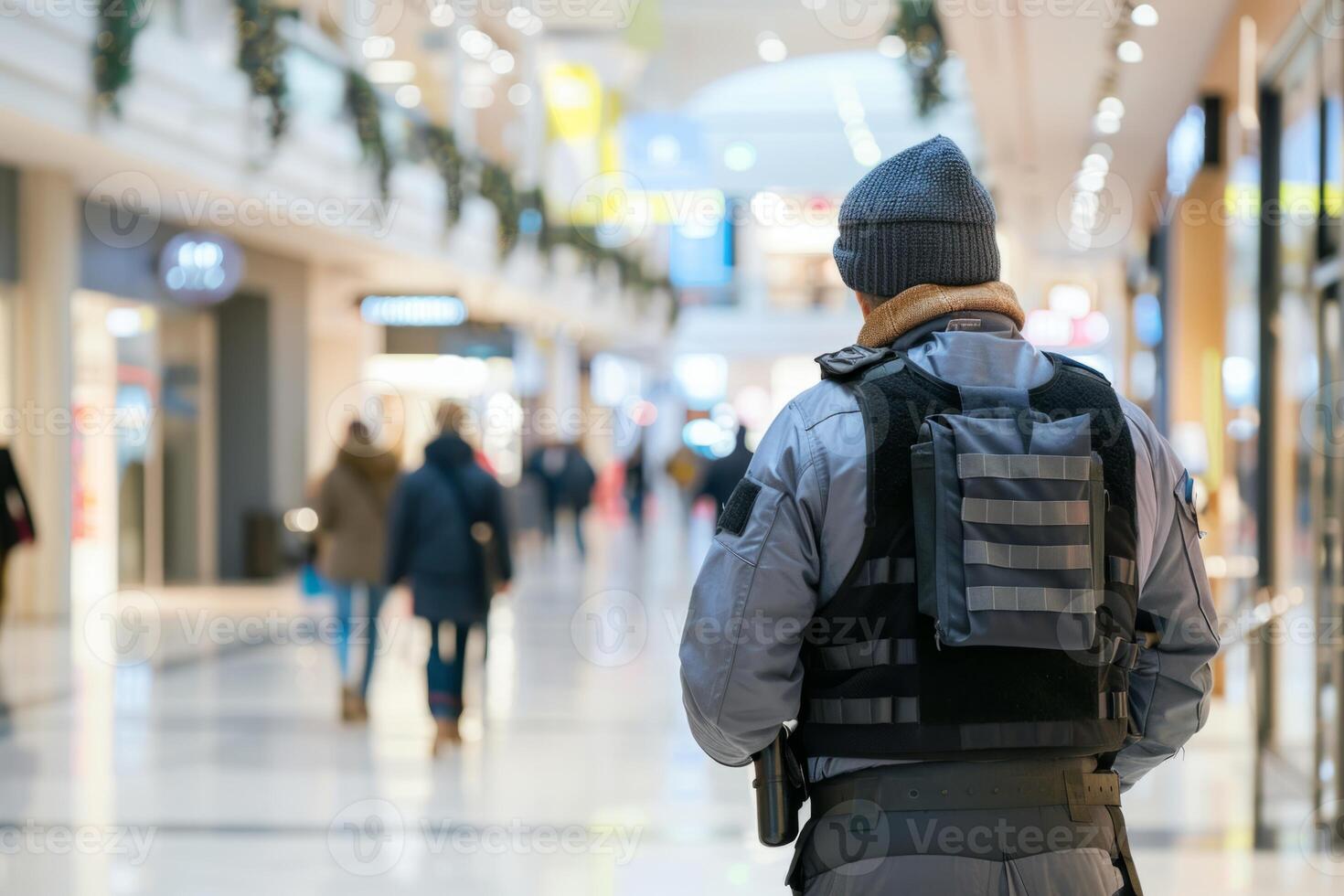 Security guard professional safety patrol man police employee mall safe business protect serve confident authority public space secure guarding agent staff shop convenience store grocery photo