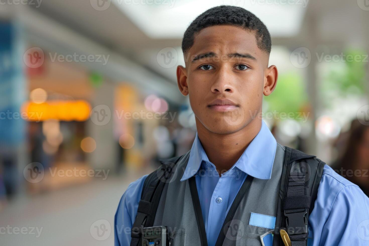 Security guard professional safety patrol man police employee mall safe business protect serve confident authority public space secure guarding agent staff shop convenience store grocery photo