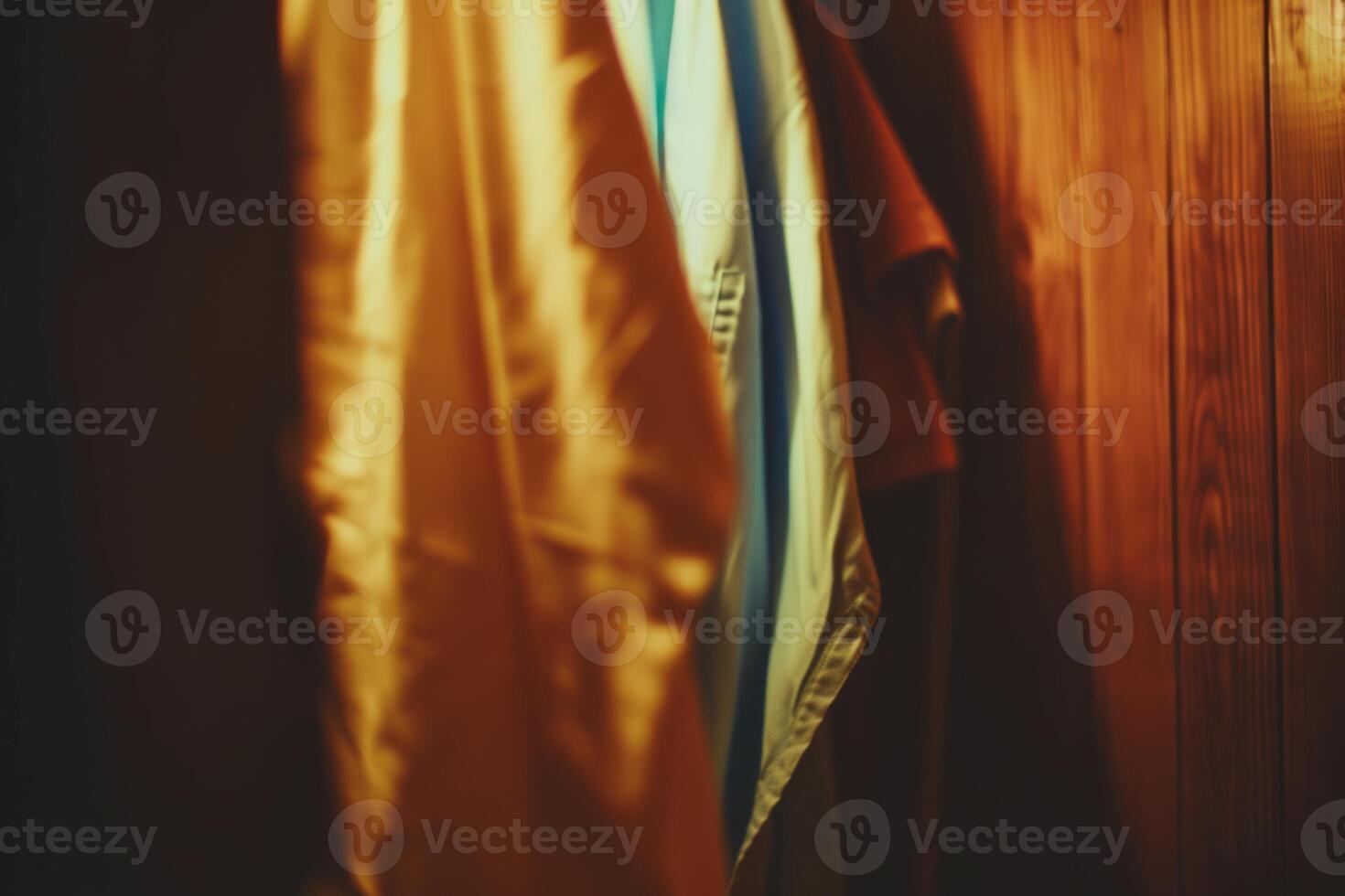 Stylish home wardrobe fashion aesthetic beauty thrifted clothing vintage modern luxury clothes garments room in apartment design lifestyle rack to choose dress hanging shirt pants jeans photo