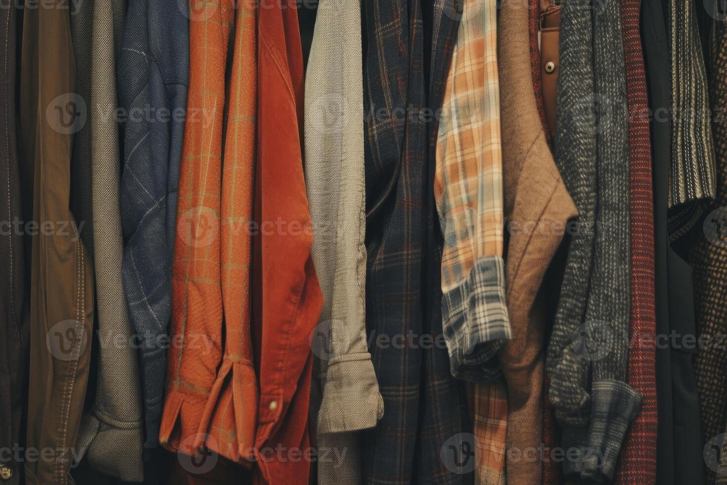 Stylish home wardrobe fashion aesthetic beauty thrifted clothing vintage modern luxury clothes garments room in apartment design lifestyle rack to choose dress hanging shirt pants jeans photo