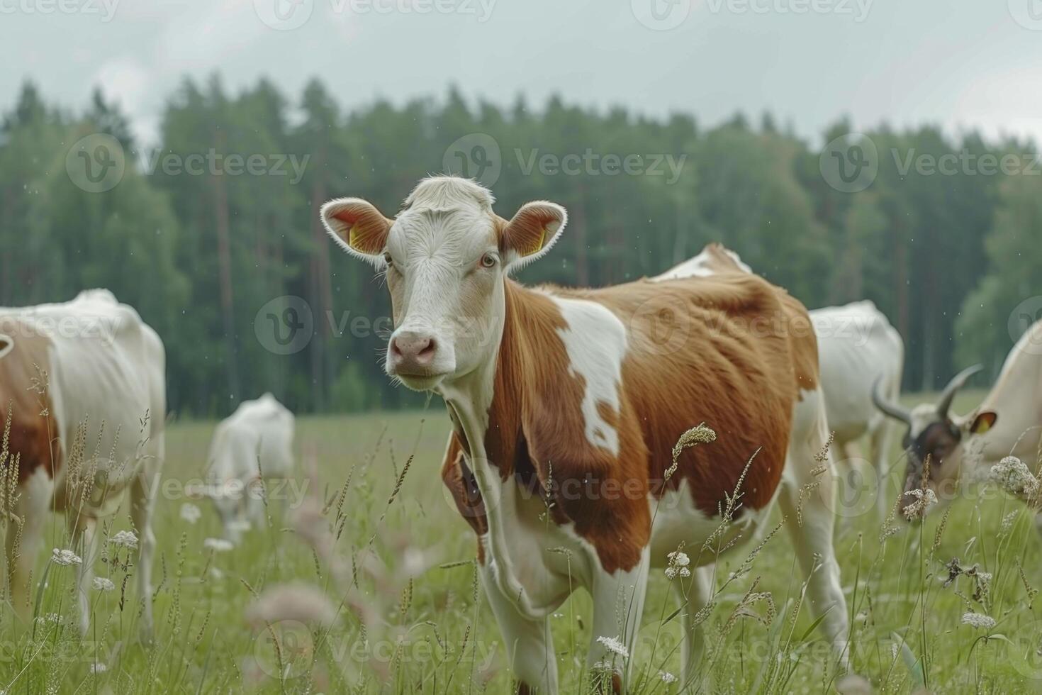 Cow goat pasture in a field ecological local farm no cruelty animal safety happiness herd flock milk eco environment sustainability humanity agriculture green forest meadows mountains photo