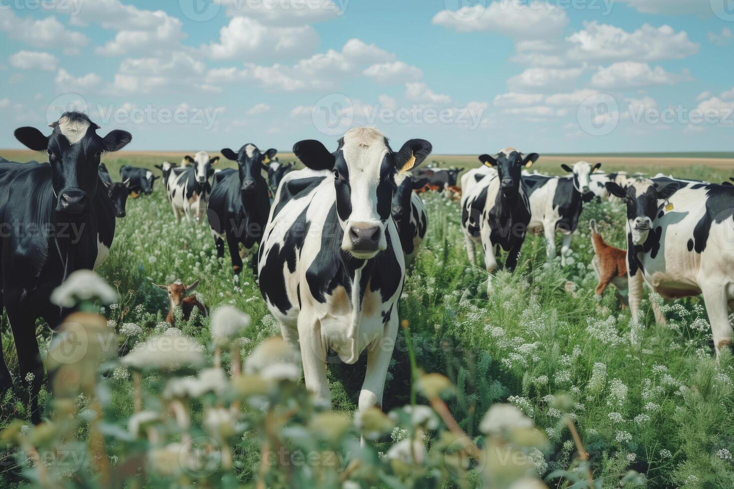 Cow goat pasture in a field ecological local farm no cruelty animal safety happiness herd flock milk eco environment sustainability humanity agriculture green forest meadows mountains photo