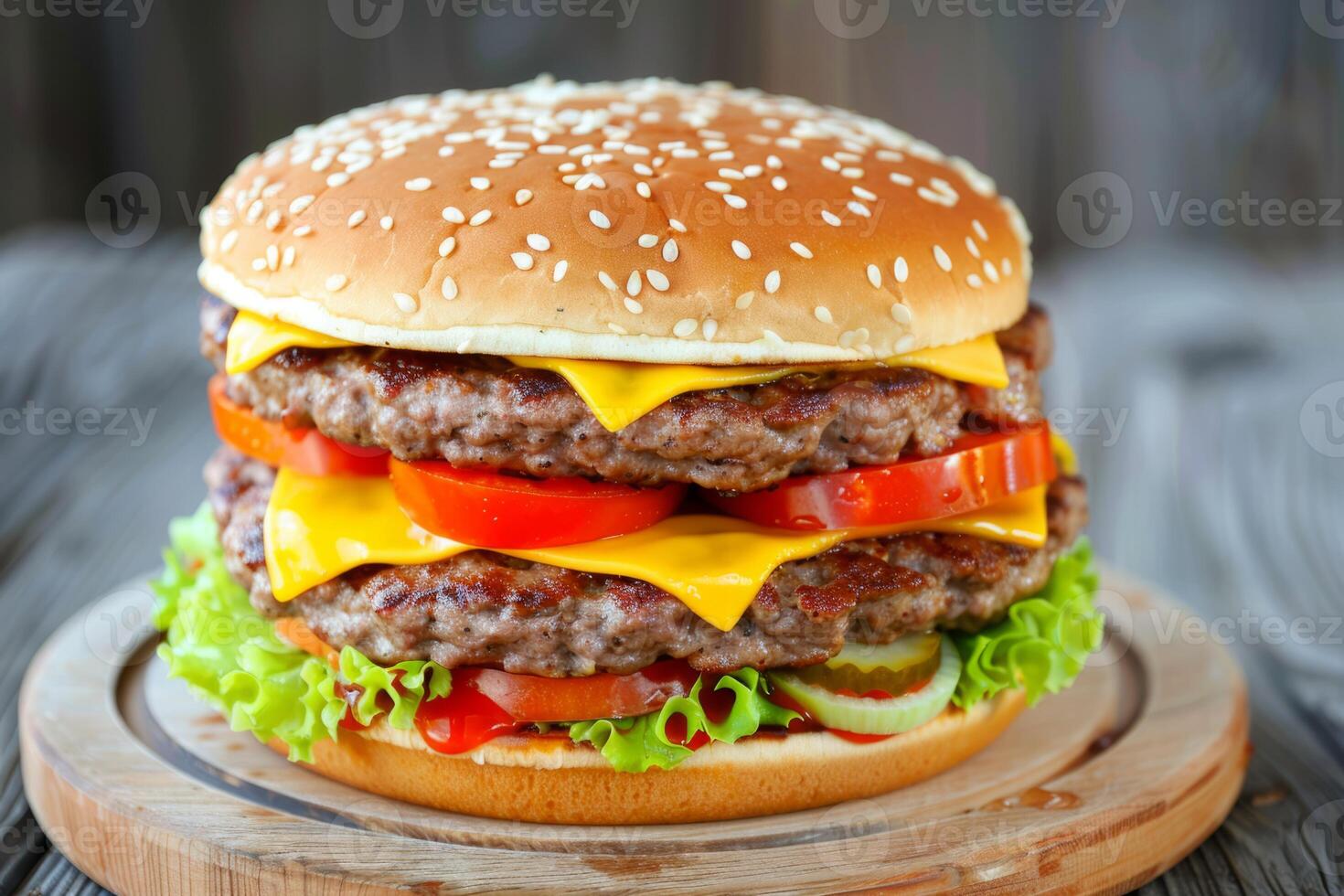 Tasty burger delicious fast food high quality food sandwich tomato cheese hamburger american lunch vegetable restaurant chain promotion promo material advertisement ad menu offer sauce photo