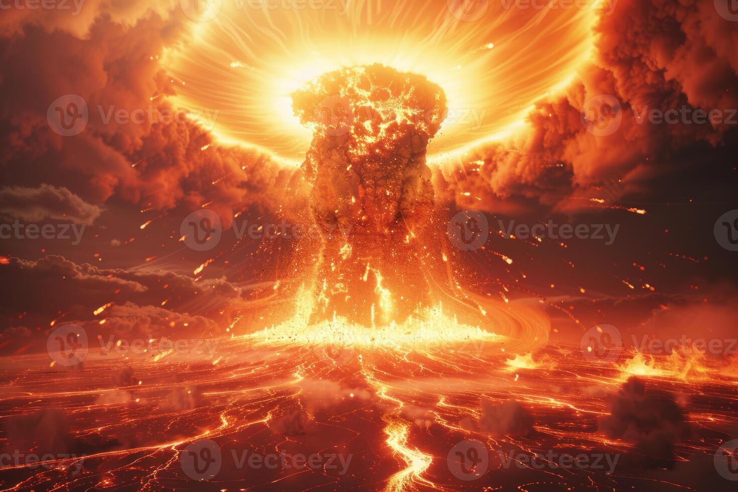 Volcanic eruption volcano erupting with smoke ashes old mountain peak sky covered with fumes natural disaster catastrophe exploding explosion national park lava photo