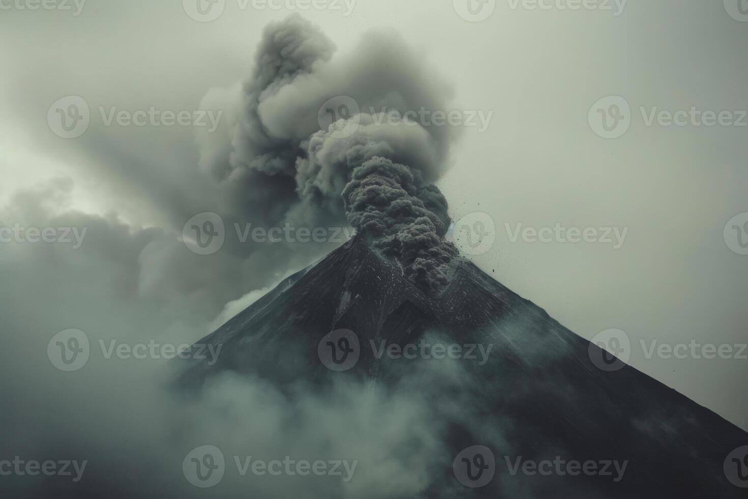 Volcanic eruption volcano erupting with smoke ashes old mountain peak sky covered with fumes natural disaster catastrophe exploding explosion national park lava photo
