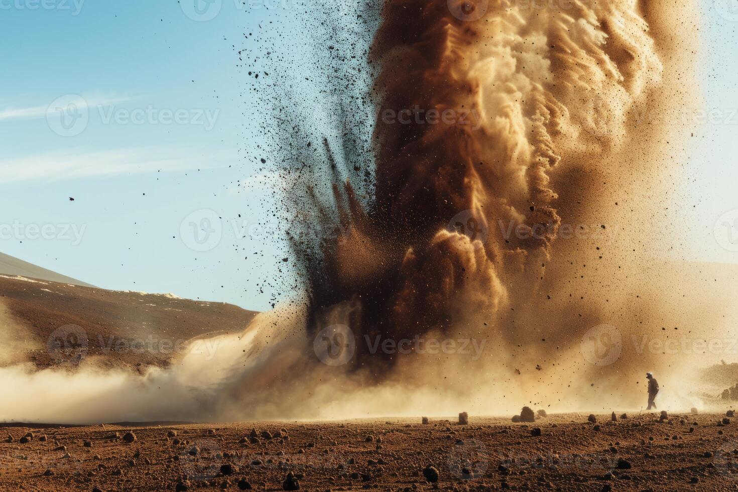 Volcanic eruption volcano erupting with smoke ashes old mountain peak sky covered with fumes natural disaster catastrophe exploding explosion national park lava photo
