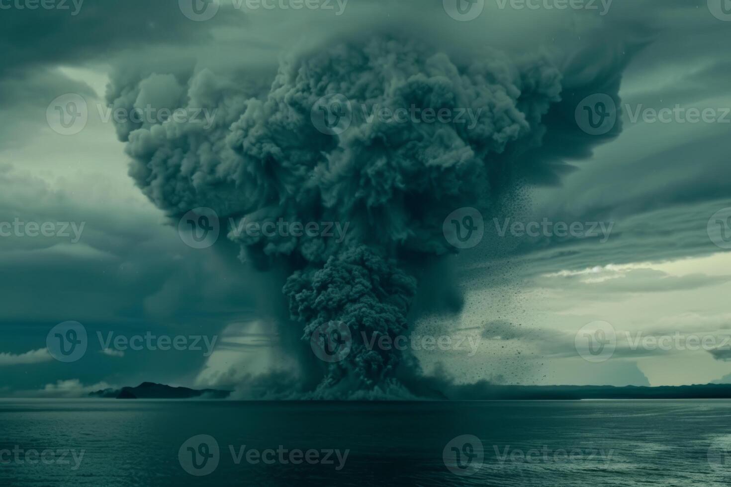 Volcanic eruption volcano erupting with smoke ashes old mountain peak sky covered with fumes natural disaster catastrophe exploding explosion national park lava photo
