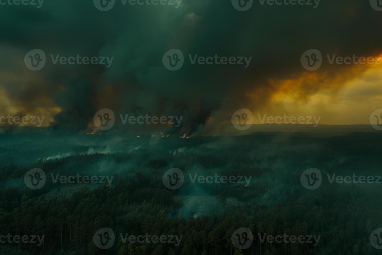 Wildforest fire burning forest trees eecological disaster smoke aerial view from helicopter danger death animals damage hazard blaze pollution tragedy photo