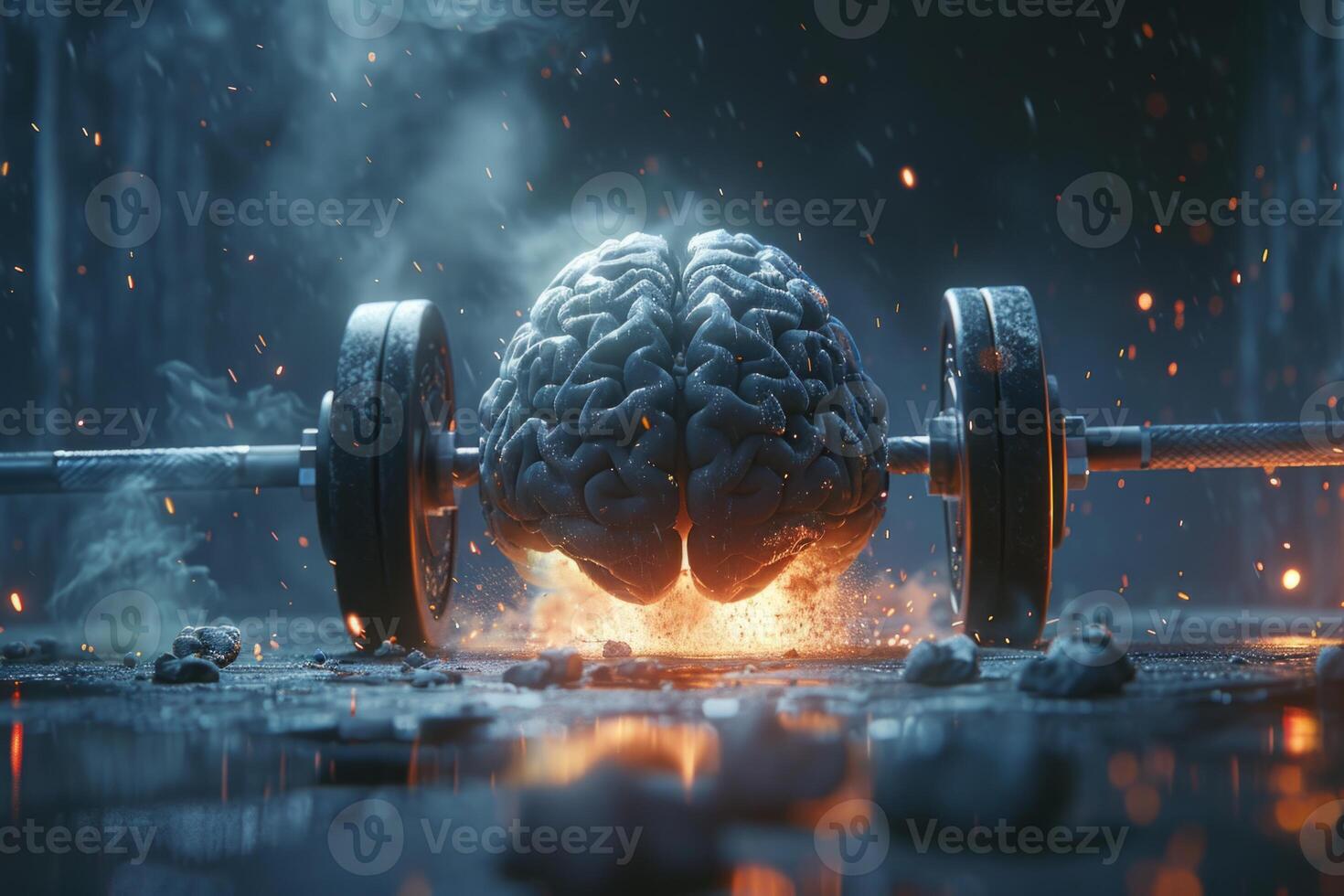 Human brain doing workout heavy work powerlifting power calculations health intelligence smart person training education depiction of creativity exercise mental state sport spirit photo