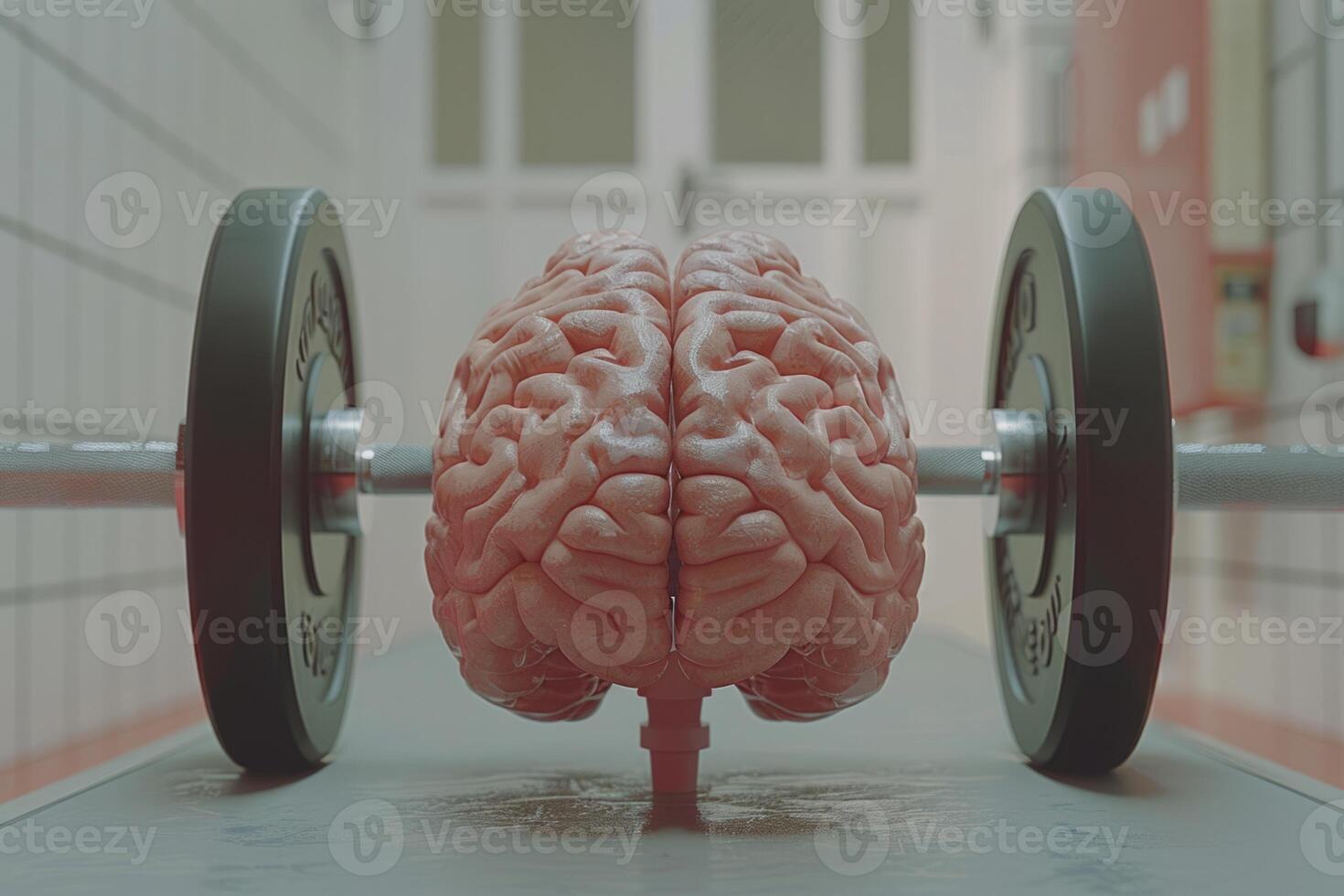 Human brain doing workout heavy work powerlifting power calculations health intelligence smart person training education depiction of creativity exercise mental state sport spirit photo