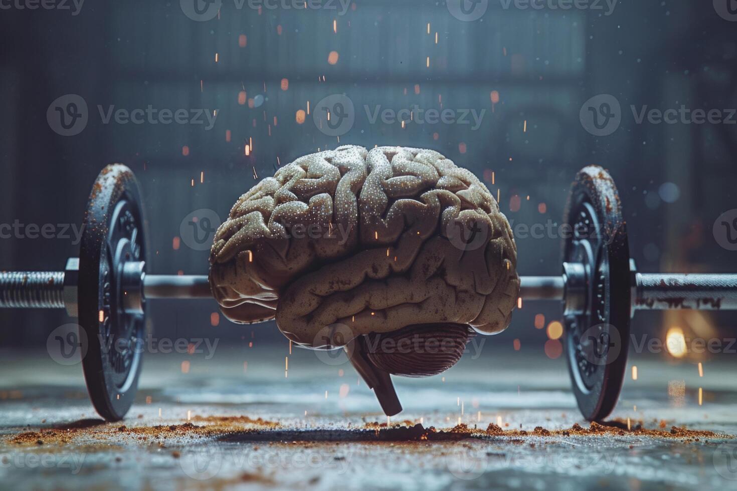 Human brain doing workout heavy work powerlifting power calculations health intelligence smart person training education depiction of creativity exercise mental state sport spirit photo