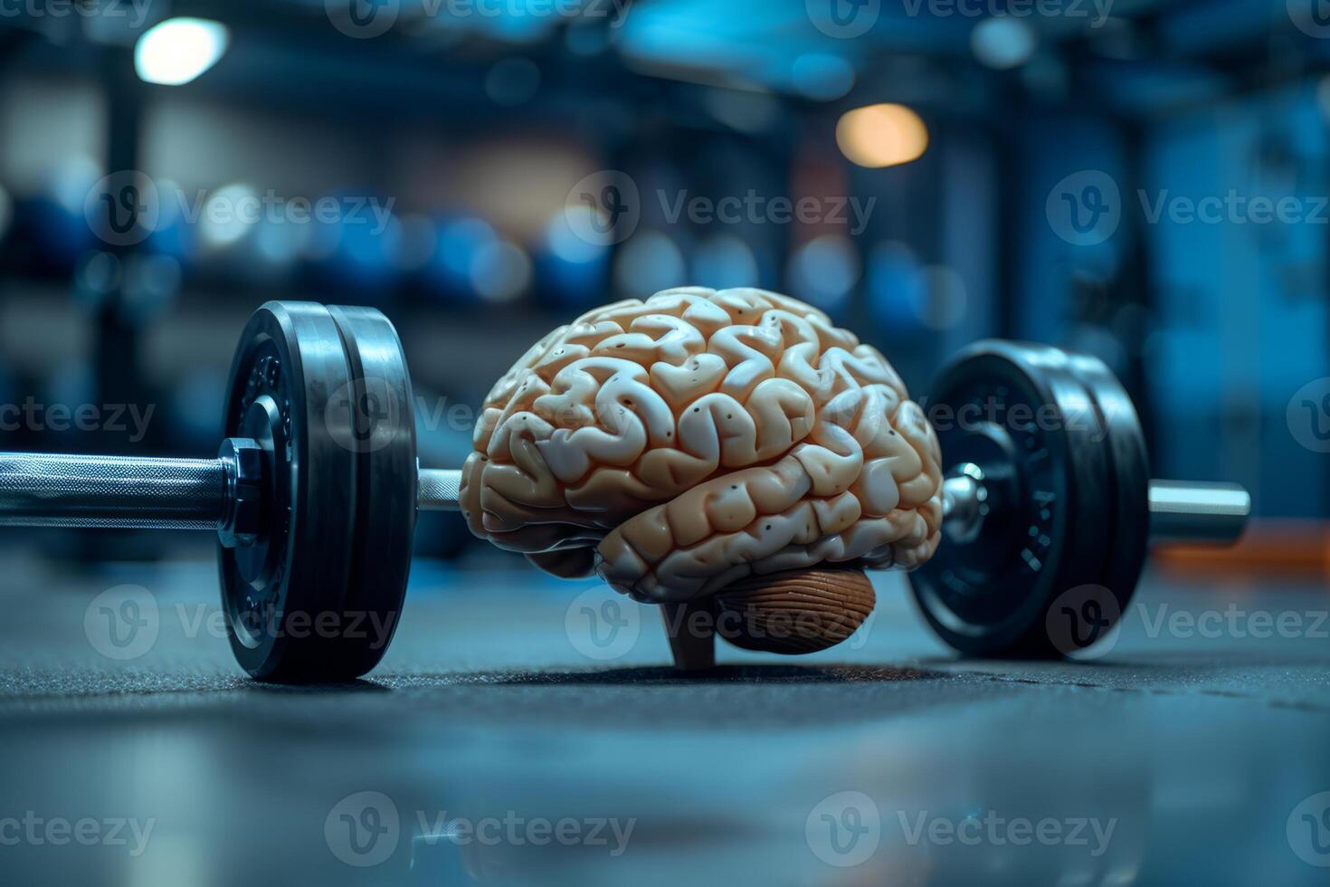Human brain doing workout heavy work powerlifting power calculations health intelligence smart person training education depiction of creativity exercise mental state sport spirit photo