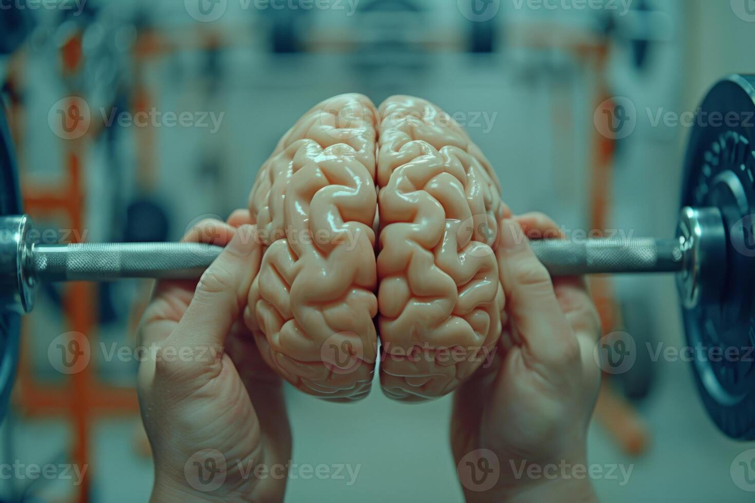 Human brain doing workout heavy work powerlifting power calculations health intelligence smart person training education depiction of creativity exercise mental state sport spirit photo