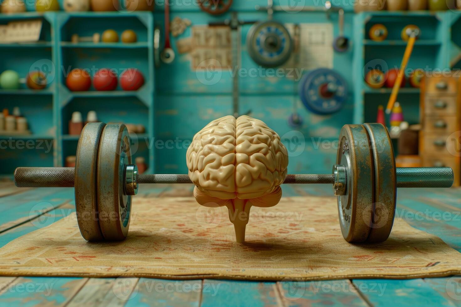 Human brain doing workout heavy work powerlifting power calculations health intelligence smart person training education depiction of creativity exercise mental state sport spirit photo