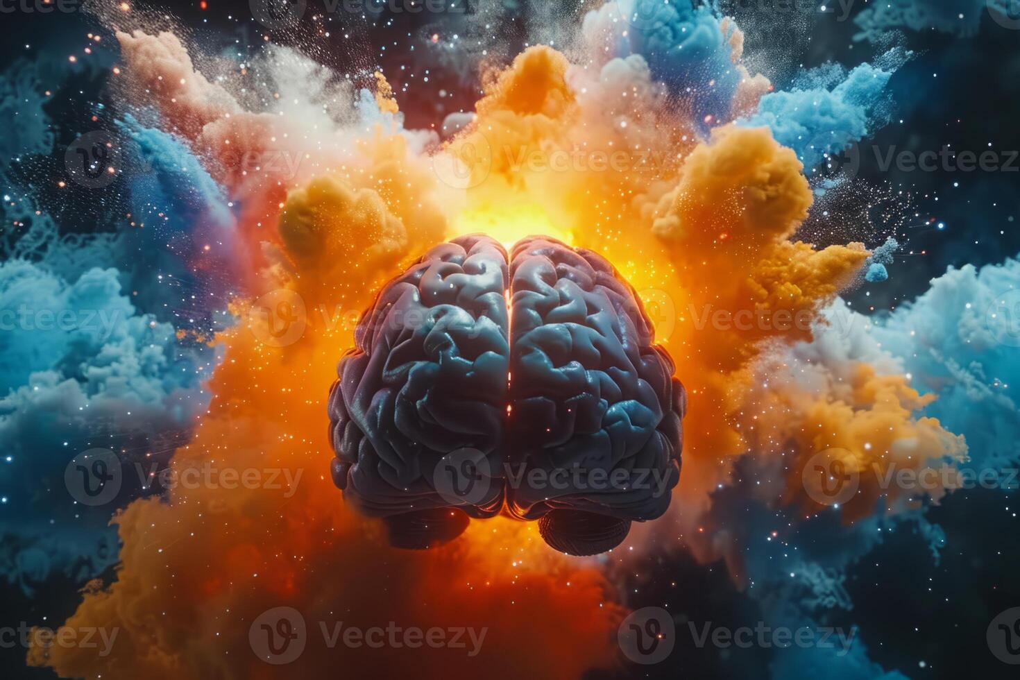 Human brain colorful splash creativity exploding with new ideas plans motivation brainstorm and education concept emotional intelligence mindfulness minds science abstract intellect photo