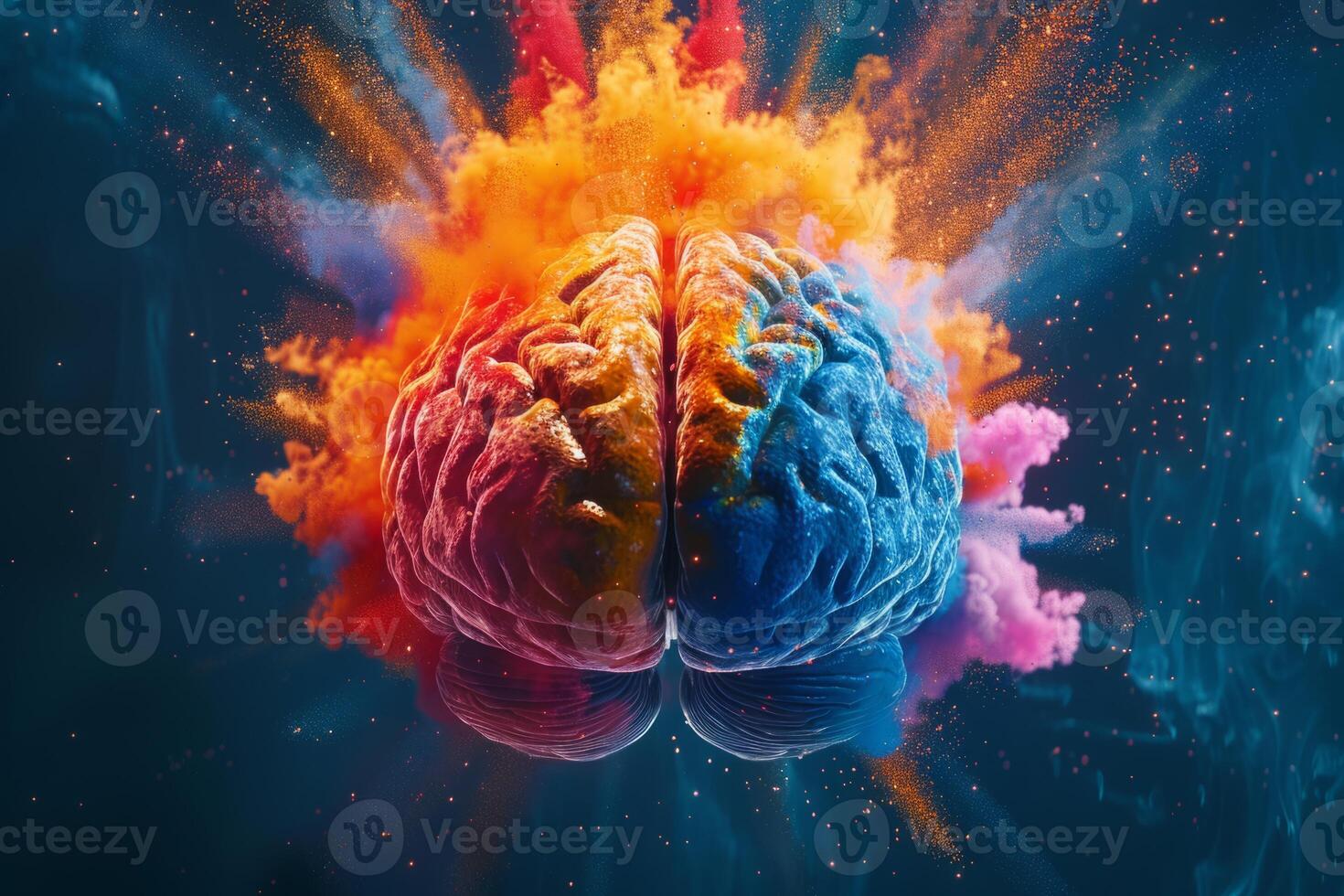 Human brain colorful splash creativity exploding with new ideas plans motivation brainstorm and education concept emotional intelligence mindfulness minds science abstract intellect photo