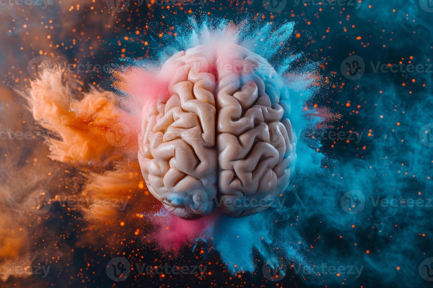Human brain colorful splash creativity exploding with new ideas plans motivation brainstorm and education concept emotional intelligence mindfulness minds science abstract intellect photo