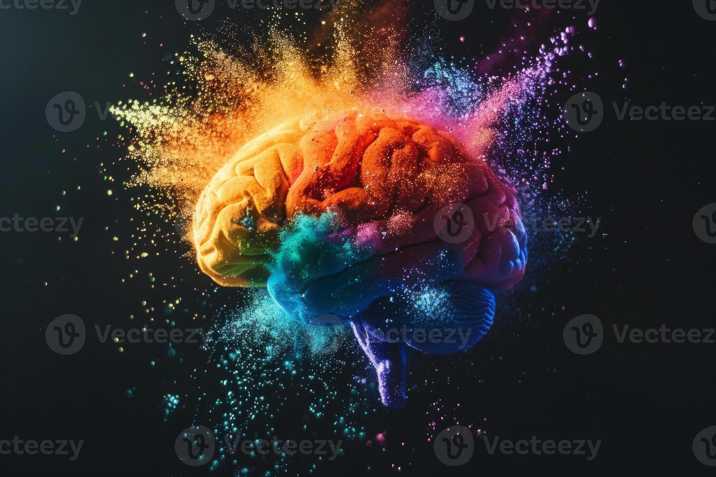 Human brain colorful splash creativity exploding with new ideas plans motivation brainstorm and education concept emotional intelligence mindfulness minds science abstract intellect photo