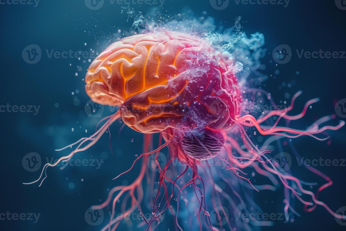 Human brain colorful splash creativity exploding with new ideas plans motivation brainstorm and education concept emotional intelligence mindfulness minds science abstract intellect photo