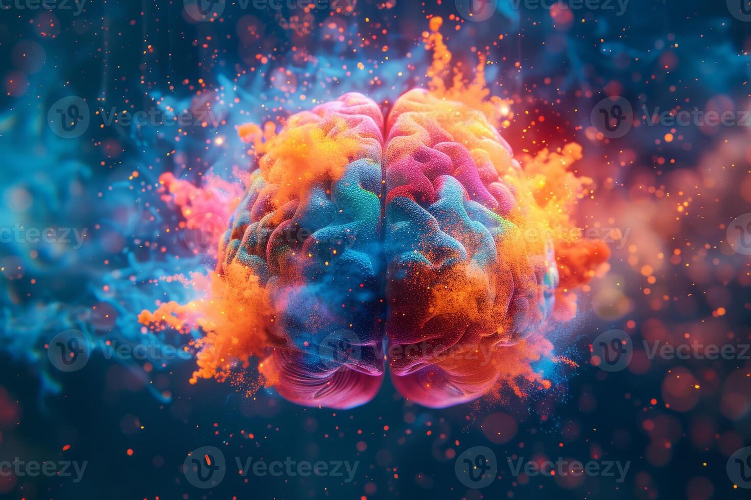 Human brain colorful splash creativity exploding with new ideas plans motivation brainstorm and education concept emotional intelligence mindfulness minds science abstract intellect photo