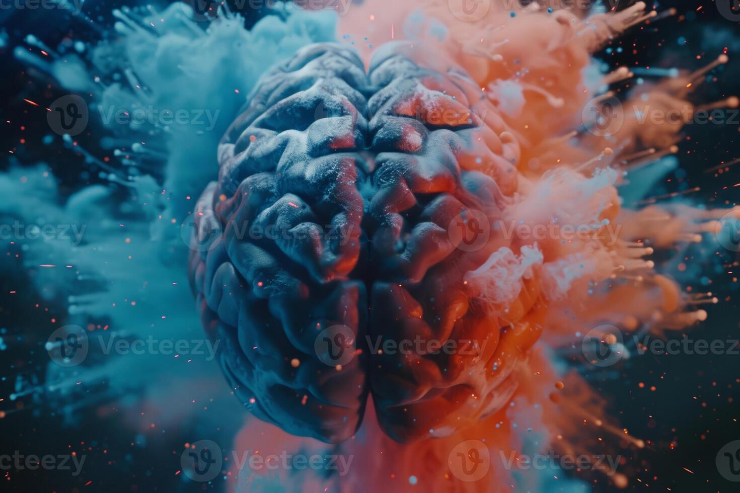 Human brain colorful splash creativity exploding with new ideas plans motivation brainstorm and education concept emotional intelligence mindfulness minds science abstract intellect photo