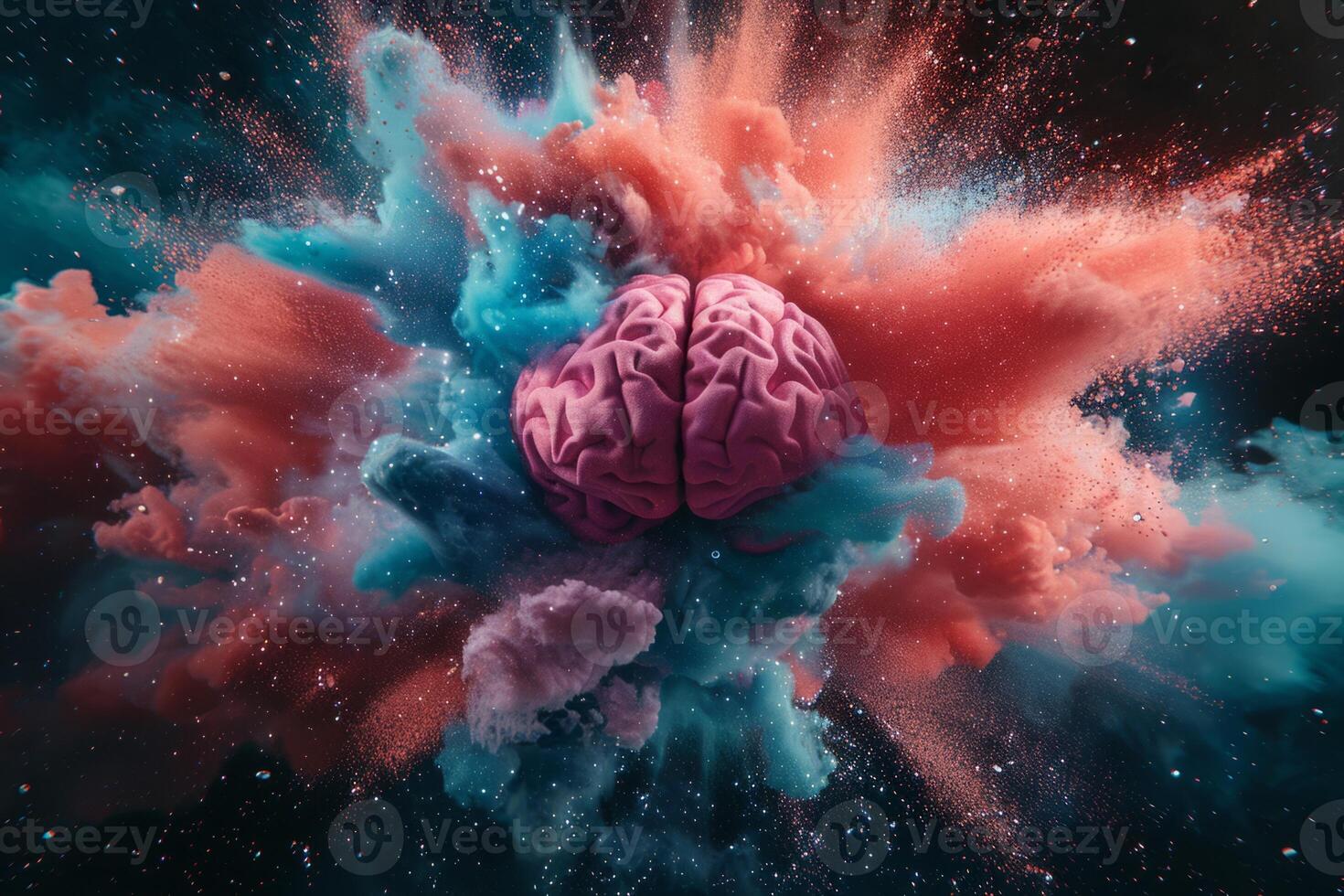 Human brain colorful splash creativity exploding with new ideas plans motivation brainstorm and education concept emotional intelligence mindfulness minds science abstract intellect photo