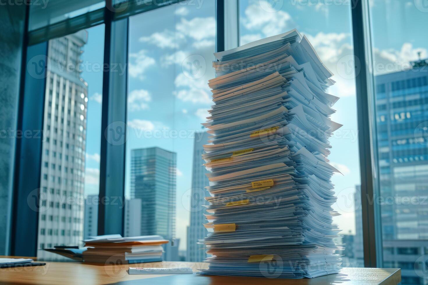 Piles of paper office filled with paperwork full archive file documents stack of folders information outdated old technology digitalization reports unorganized history messy research photo