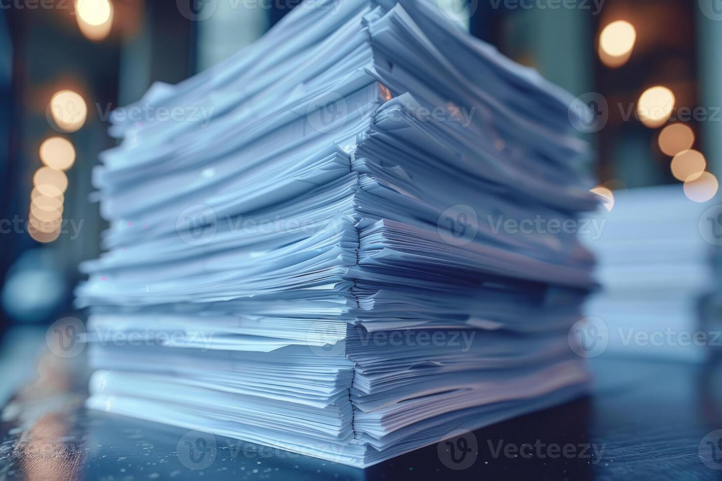 Piles of paper office filled with paperwork full archive file documents stack of folders information outdated old technology digitalization reports unorganized history messy research photo