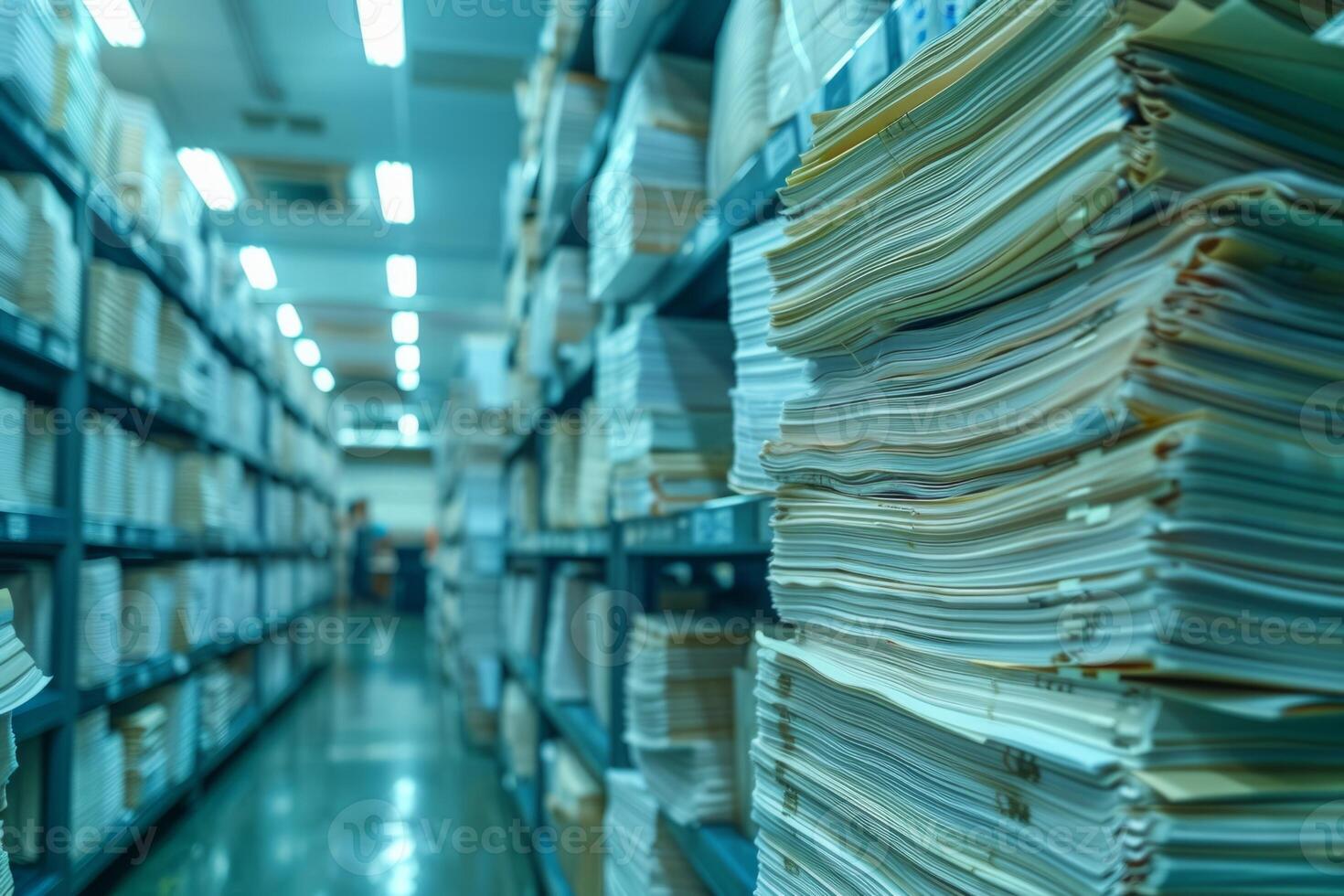 Piles of paper office filled with paperwork full archive file documents stack of folders information outdated old technology digitalization reports unorganized history messy research photo