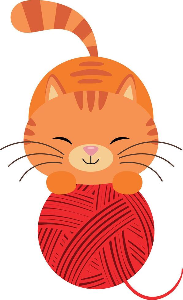 Cute cat playing with ball of red wool vector