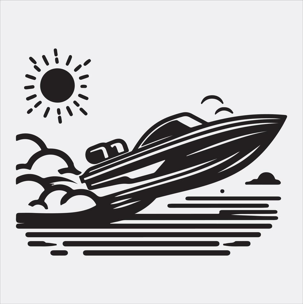 speed boat icon silhouette art illustration, solid white background vector