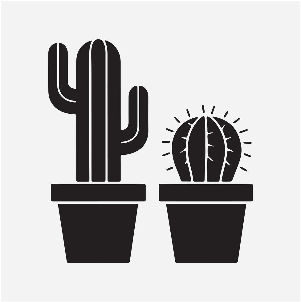cactus in pots silhouette vector