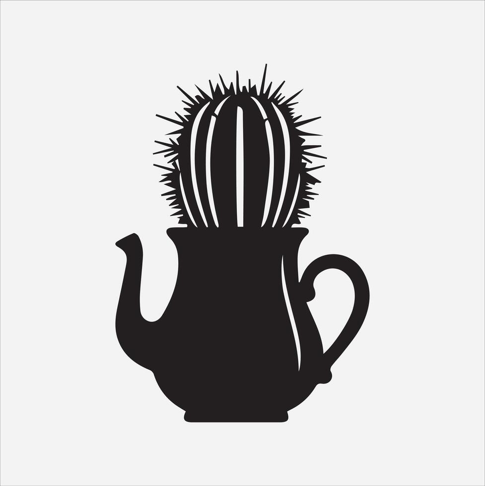 cactus in pots silhouette vector