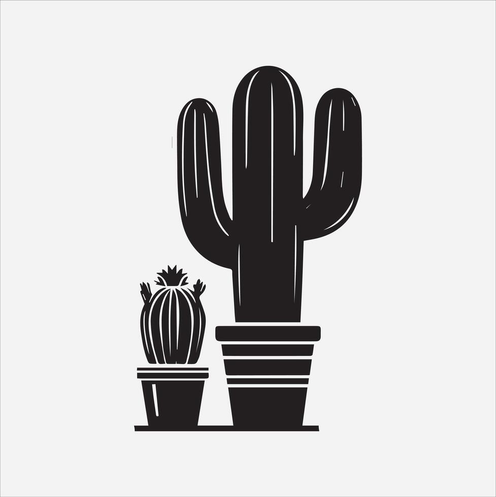 cactus in pots silhouette vector