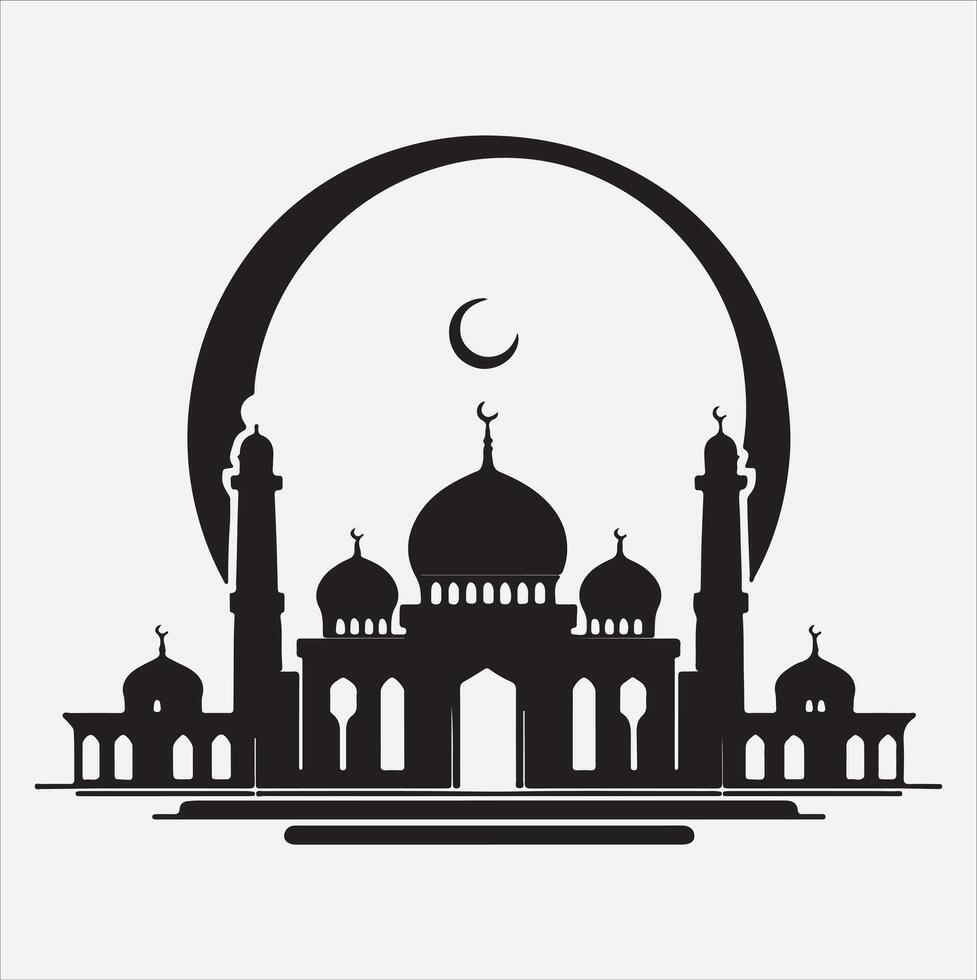 minimal mosque art illustration, silhouette on black, white background vector