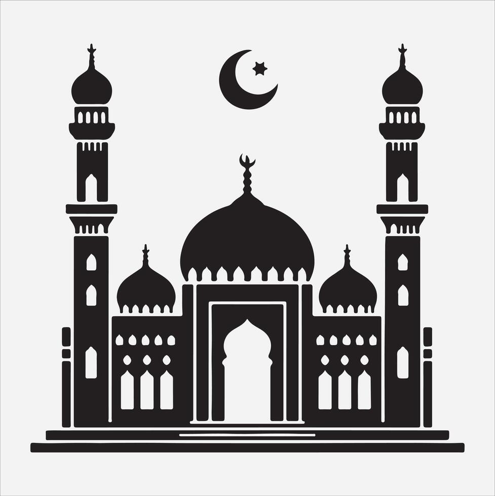 minimal mosque art illustration, silhouette on black, white background vector