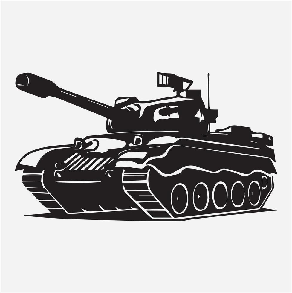 Military tank image silhouette in pure black. vector
