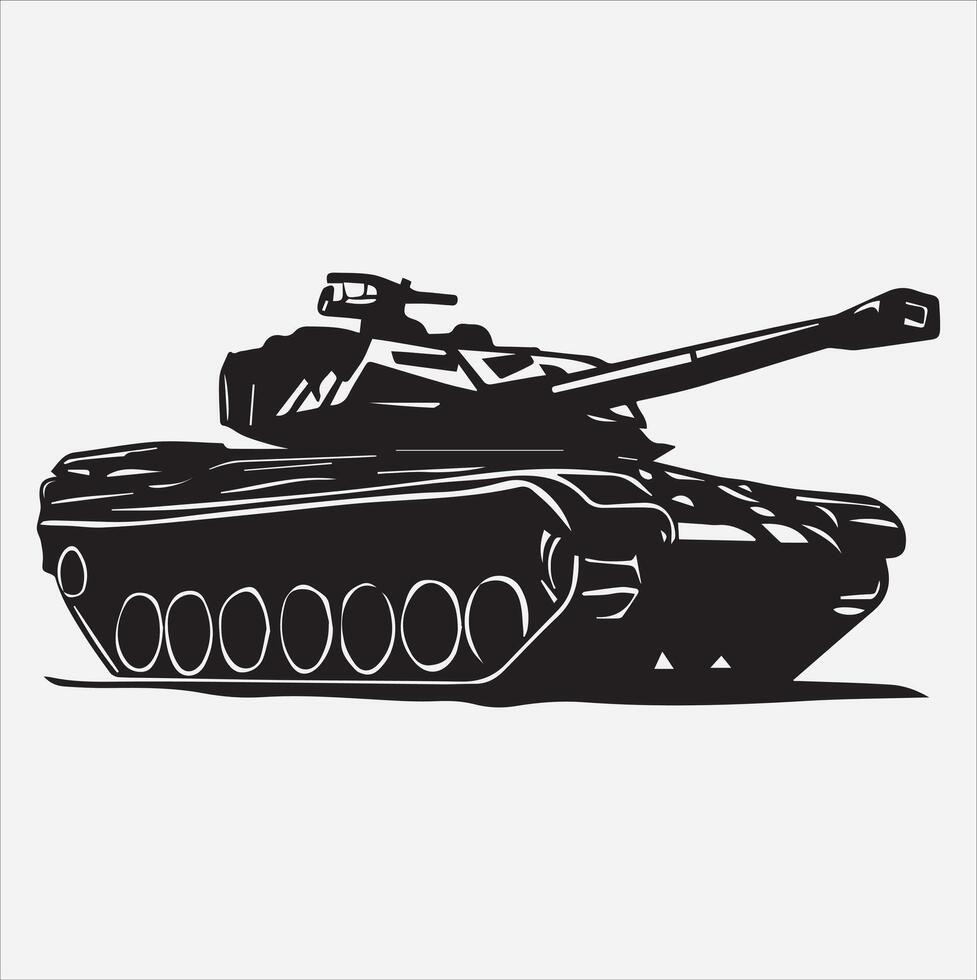 Military tank image silhouette in pure black. vector